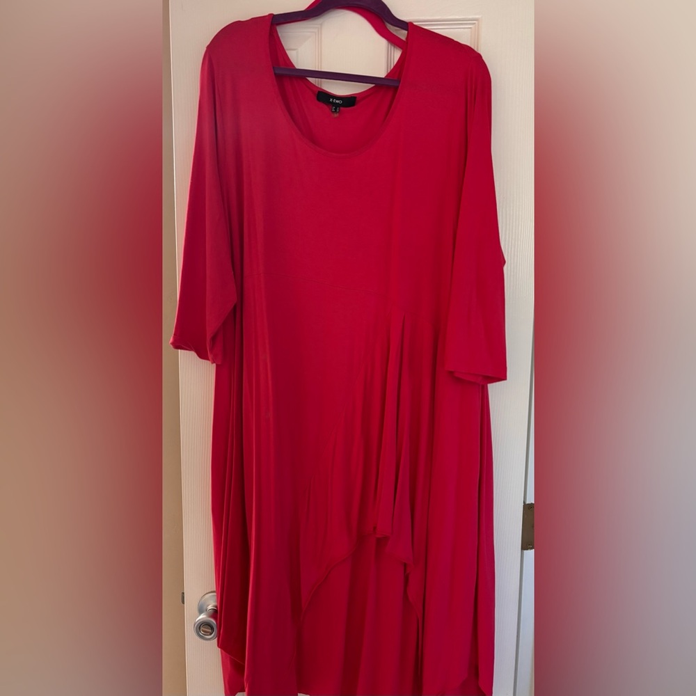 X-Two Solid Pink Fuchsia Asymmetrical Ruffle Dress